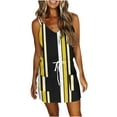 thumbnail image 1 of Spaghetti Strap Dresses for Women Waist Dress with Pockets Striped Print T-shirt Dress Sleeveless V Neck Tank Dress, 1 of 4