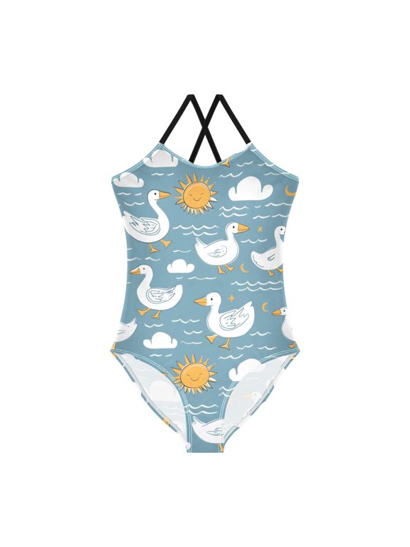Spaghetti Strap Duck and Cloud and Sun One Piece Swimsuit Stretch Beach Sport Bathing Suit Size 3T-10T