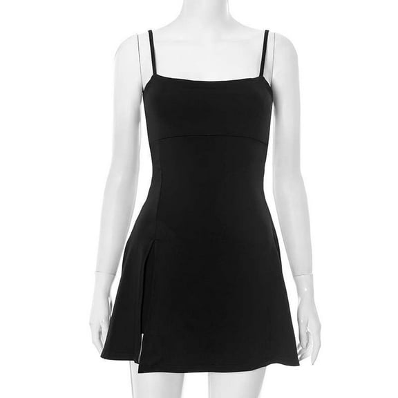 Spaghetti Strap Fit-and-Flare Dress (L, Black)