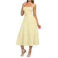 thumbnail image 1 of Spaghetti Strap Flowy A-Line Midi Dress Women's Ruched Bust Tie Front Solid Color Dress Lightweight and Versatile for Spring and Summer, 1 of 7