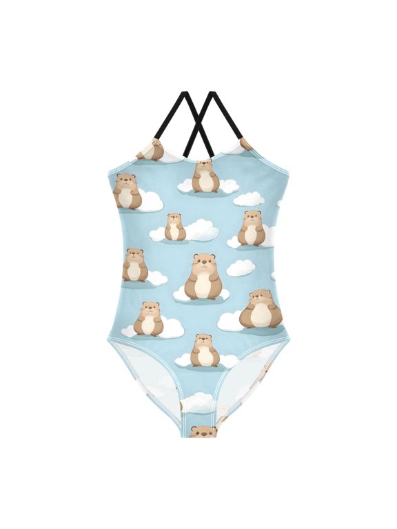 Spaghetti Strap Groundhog Cloud One Piece Swimsuit Stretch Beach Sport Bathing Suit Size 3T-10T