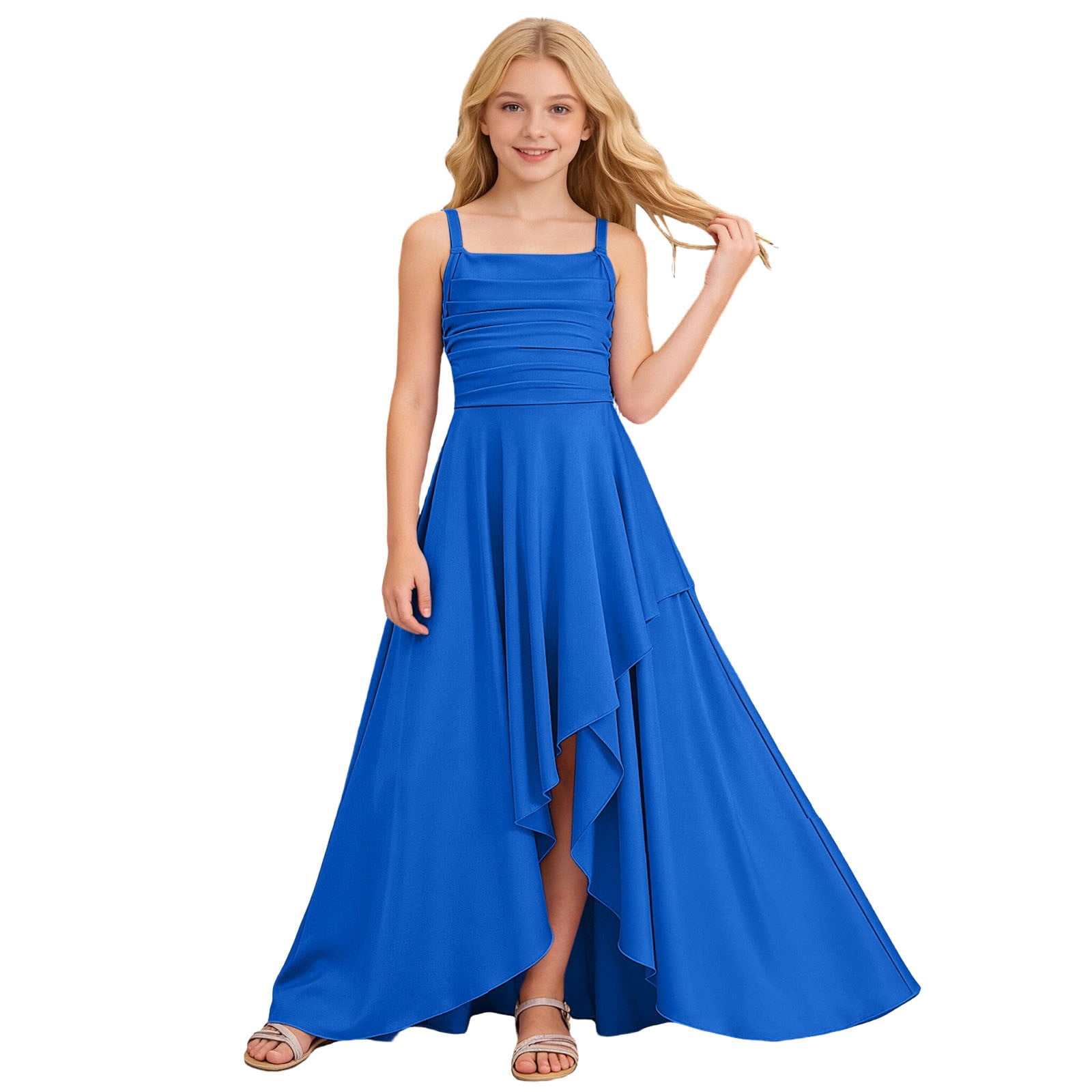cheap formal dresses juniors under 50 Spaghetti Strap Junior Bridesmaid Dresses Silk Satin Flower Girl Dress for  Girls Long Ruffles Slit Flower Girl Dress A Line Formal Gown