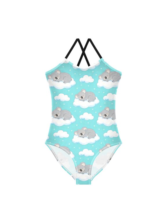 Spaghetti Strap Koala Clouds One Piece Swimsuit Stretch Beach Sport Bathing Suit Size 3T-10T