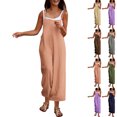 thumbnail image 1 of Spaghetti Strap Linen-Cotton Jumpsuit Sleeveless High-Waisted Wide-Leg One-Piece with Functional Pockets, 1 of 6