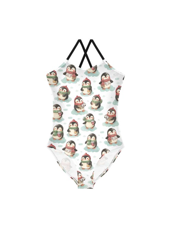 Spaghetti Strap Little Penguin Cloud One Piece Swimsuit Stretch Beach Sport Bathing Suit Size 3T-10T