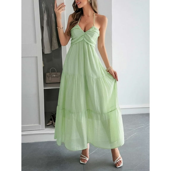 Spaghetti Strap Maxi Dress (M, Green)