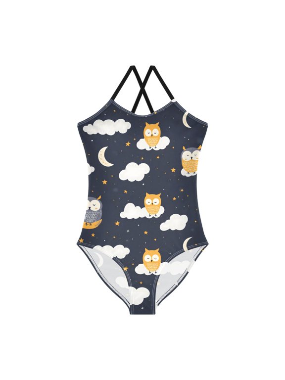 Spaghetti Strap Owls Clouds One Piece Swimsuit Stretch Beach Sport Bathing Suit Size 3T-10T