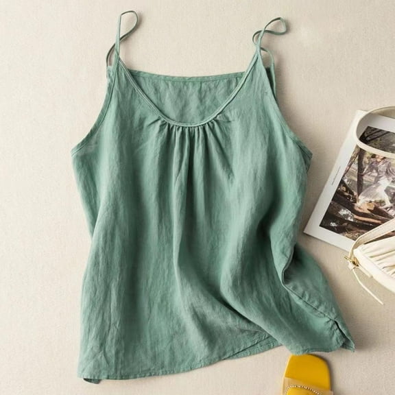 Spaghetti Strap Tank Top Pack Crop Ribbed Tank Tops for Women Racerback Women's New Summer Pure Suspenders Linen Solid Color on The Outside To Wear Literary and Retro Thin Loose Suspenders Vest Xxxl
