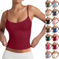 thumbnail image 1 of Spaghetti Strap Tank Tops for Women Adjustable Straps Double Lined Camisole Tops Trendy Square Neck Sleeveless Tops Summer ,M,Wine, 1 of 6