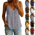 thumbnail image 1 of Spaghetti Strap Tank Tops for Women V Neck Button Down Shirts Ruched Casual Blouses Lightweight Summer Cami Tops,Light Gray ,L, 1 of 10
