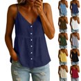 thumbnail image 1 of Spaghetti Strap Tank Tops for Women V Neck Button Down Shirts Ruched Casual Blouses Lightweight Summer Cami Tops,Navy ,S, 1 of 10