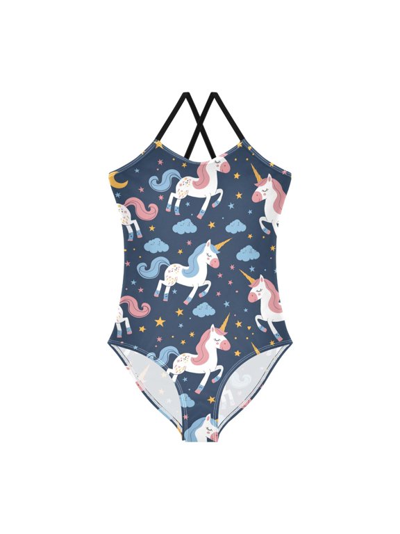 Spaghetti Strap Unicorn and Clouds One Piece Swimsuit Stretch Beach Sport Bathing Suit Size 3T-10T