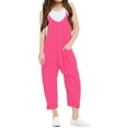 thumbnail image 1 of Spaghetti Strap V-neck Girls Solid Color Casual Loose Straight Kids Children Jumpsuit with Pocket for 5-14 Years, 1 of 5