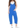 thumbnail image 1 of Spaghetti Strap V-neck Girls Solid Color Casual Loose Straight Kids Children Jumpsuit with Pocket for 5-14 Years, 1 of 5