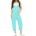 thumbnail image 1 of Spaghetti Strap V-neck Girls Solid Color Casual Loose Straight Kids Children Jumpsuit with Pocket for 5-14 Years, 1 of 5