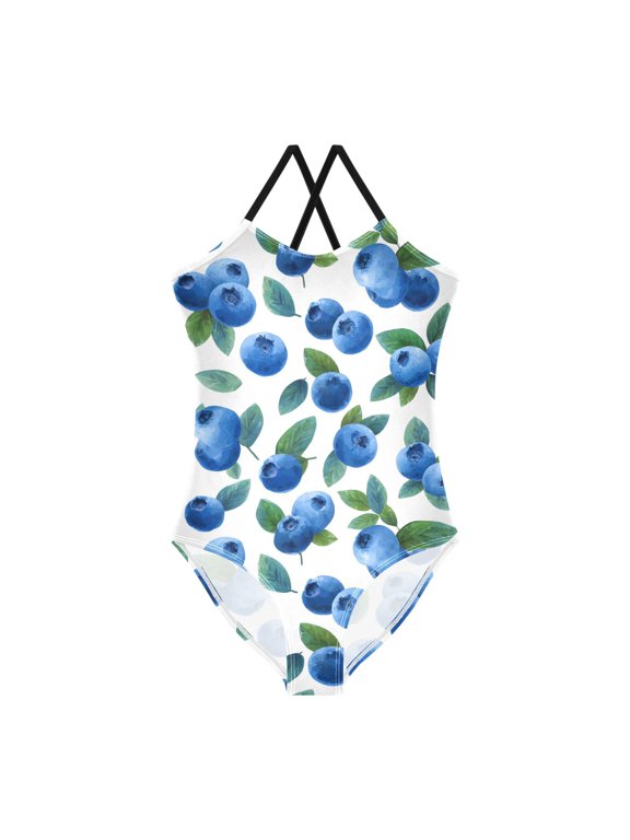 Spaghetti Strap Vector Illustr Pattern One Piece Swimsuit Stretch Beach Sport Bathing Suit Size 3T-10T