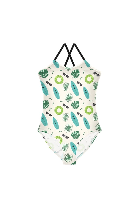 Spaghetti Strap Windsurfing Sunglasses One Piece Swimsuit Stretch Beach Sport Bathing Suit Size 3T-10T