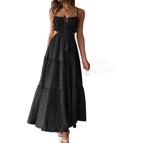 Spaghetti Strap Women Sleeveless Backless Party Bench Holiday Long Maxi Dress