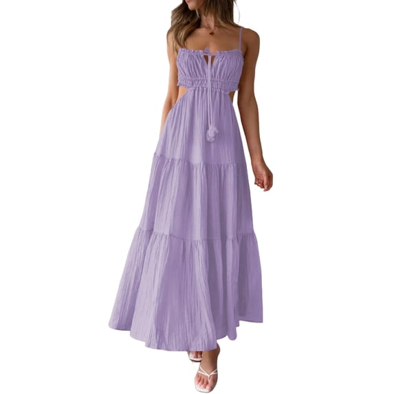 Spaghetti Strap Women Sleeveless Backless Party Bench Holiday Long Maxi Dress