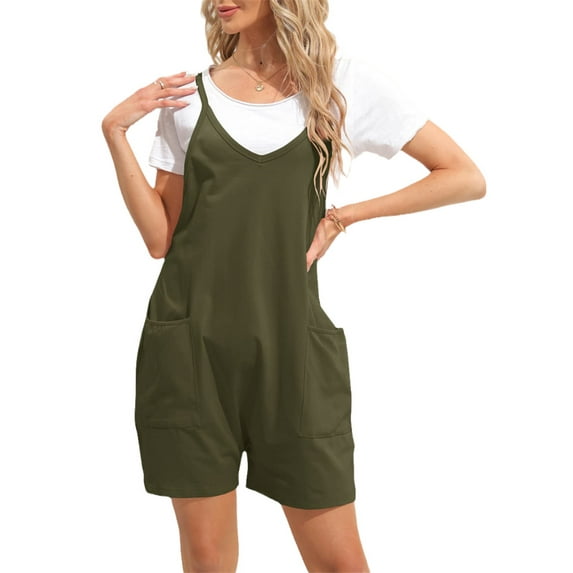 Spaghetti Strap Women V-Neck Solid Sleeveless Jumpsuit With Pocket