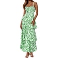 thumbnail image 1 of Spaghetti Strap Womens Floral Print Maxi Dresses Casual Sleeveless Ruffle Flowy Tiered Dress, 1 of 4