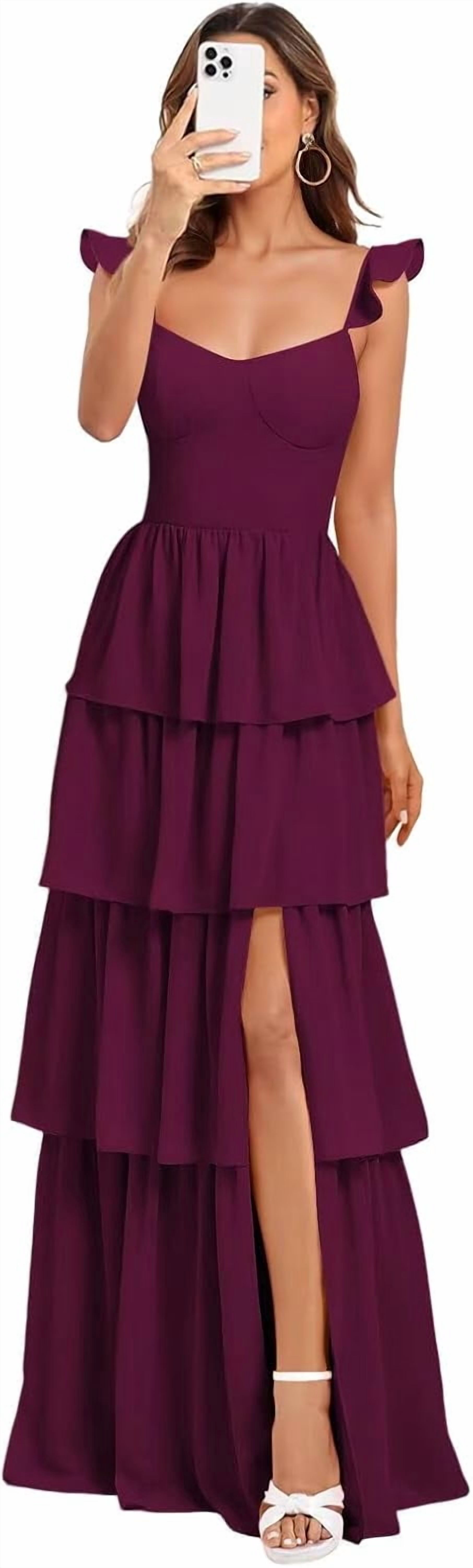 How To Ruffle Pasta Spaghetti Straps Tiered Bridesmaid Dress Pleated Evening Dress with ...