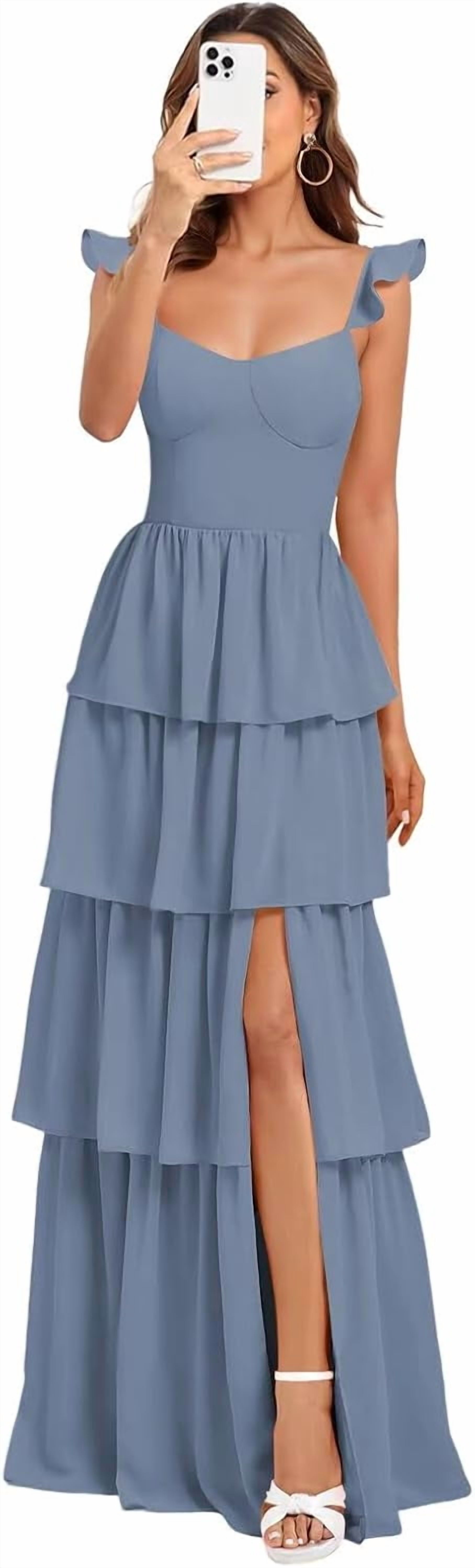 How To Ruffle Pasta Spaghetti Straps Tiered Bridesmaid Dress Pleated Evening Dress with ...