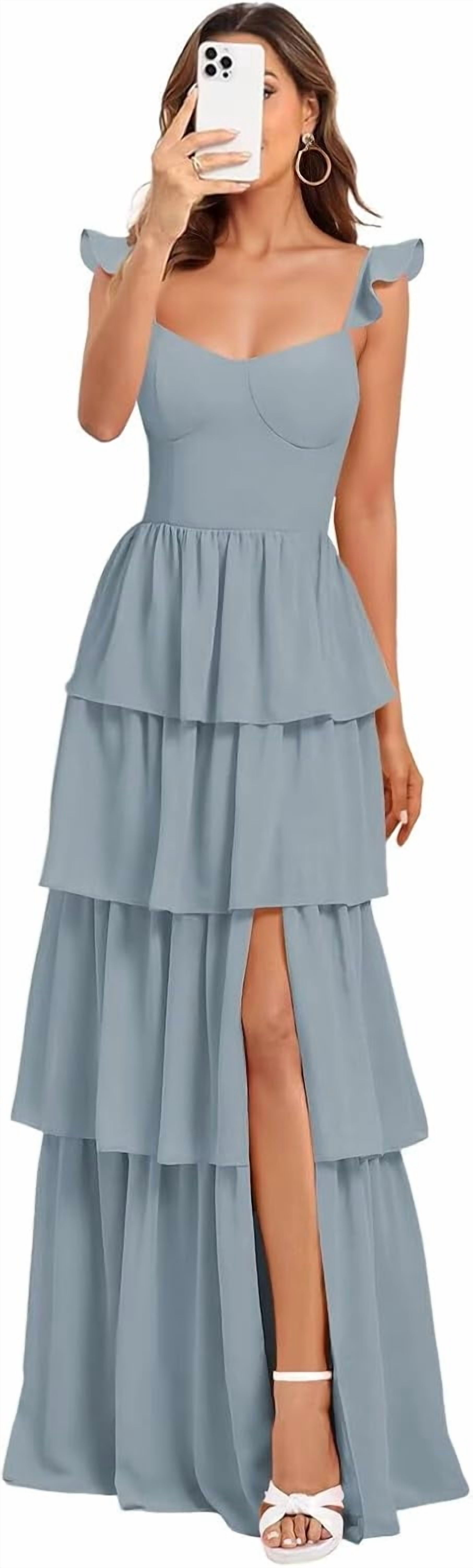 How To Ruffle Pasta Spaghetti Straps Tiered Bridesmaid Dress Pleated Evening Dress with ...
