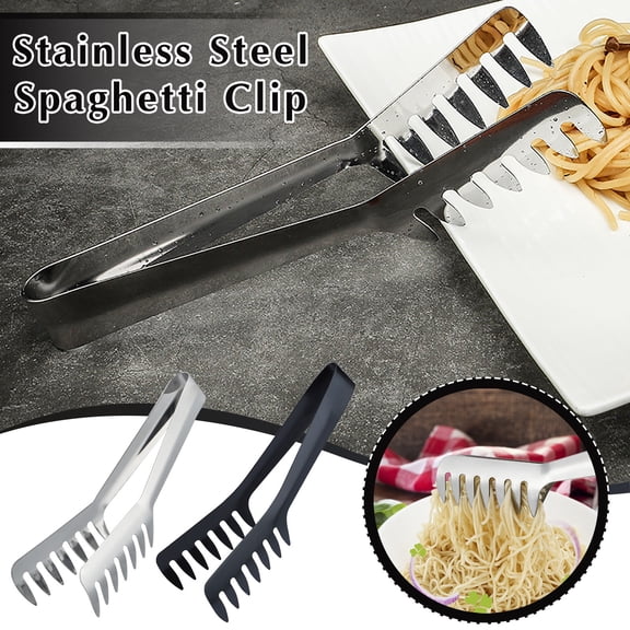 Spaghetti Tongs Stainless Steel Comb Shaped Pasta and Bread Serving Tongs, Heavy Duty Kitchen Food Clip for Noodles, Pastries, and Cooking, Ergonomic Handle