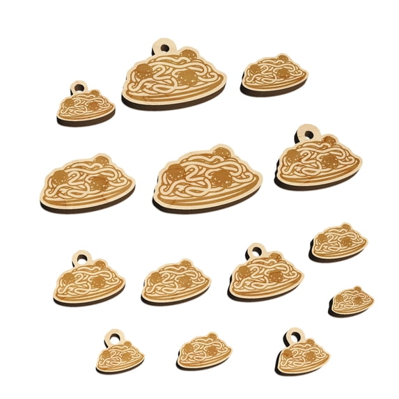 Spaghetti and Meatballs Italian Pasta Wood Mini Charms Shapes DIY Craft Jewelry - With Hole - 25mm (7pcs)