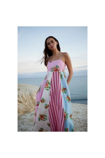knee length dresses for ladies Plus Size Graffiti Ruffled Thigh Slit Maxi Dress main image 1