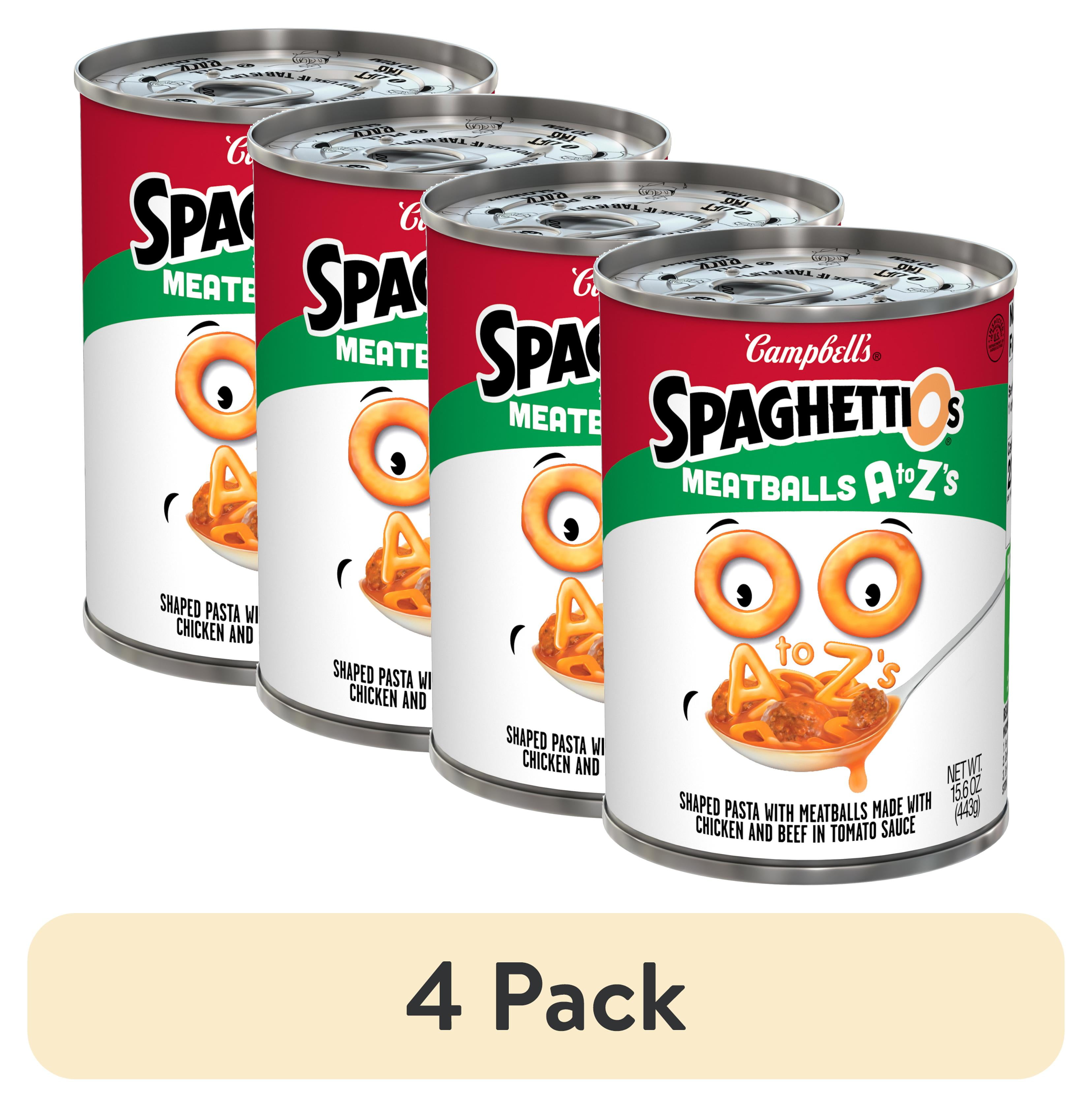 (4 pack) SpaghettiOs A to Z's Canned Pasta with Meatballs, 15.6 oz Can