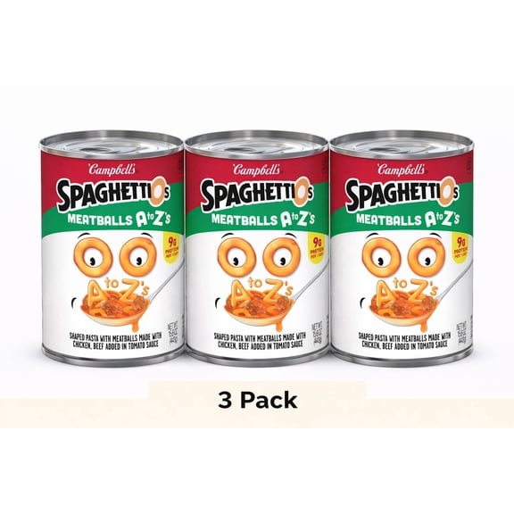 SpaghettiOs A to Z's Canned Pasta with Meatballs, 15.6 oz Can (Pack of 3)