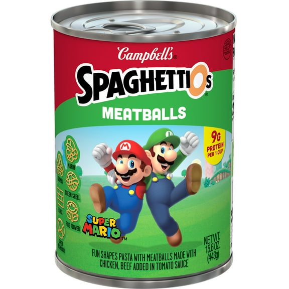 SpaghettiOs Super Mario Bros Canned Pasta with Meatballs, 15.6 oz Can
