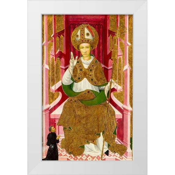 Spain 15th Century 21x32 White Modern Wood Framed Museum Art Print Titled - A Bishop Saint with a Donor