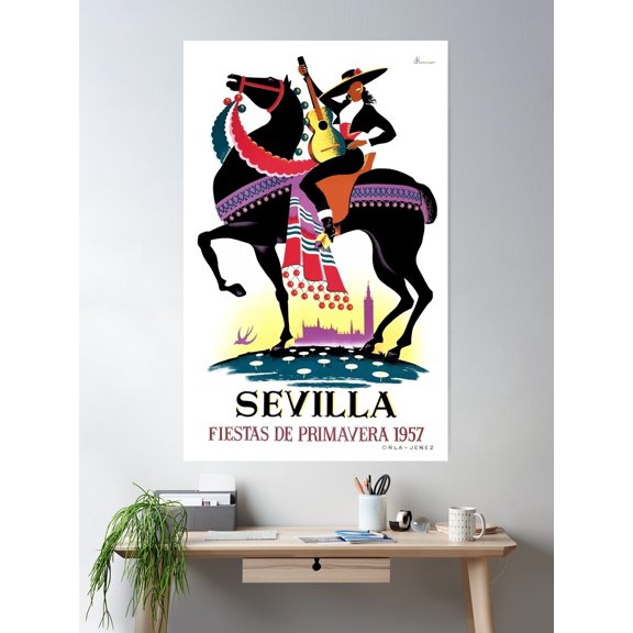 Spain 1957 Seville April Fair Poster Poster Wall Art, Modern Wall Decor For Living Room Bedroom, 24x36 UNFRAMED