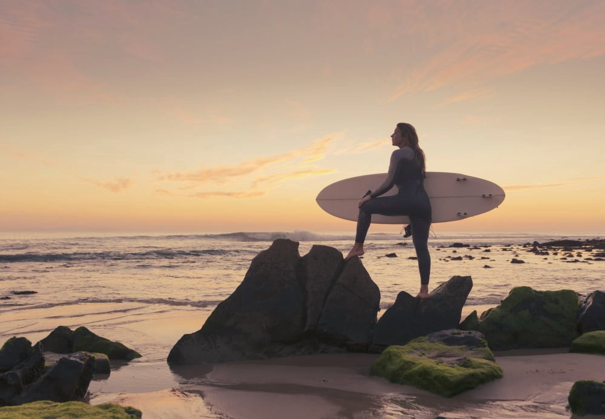 Spain Andalusia Cadiz Costa de la Luz Surfer on beach Tarifa Canvas Art - Ben Welsh Design Pics (18 x 12)