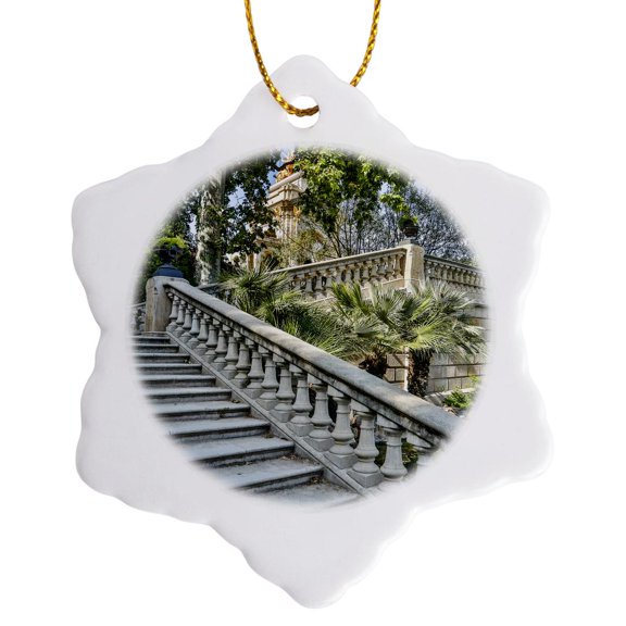 3drose, Spain, Barcelona. Ciutadella Park ., 3 inch Snowflake Porcelain Ornament