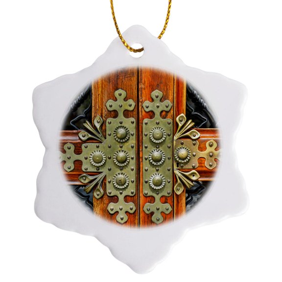 3drose, Spain, Barcelona. Door Handle., 3 inch Snowflake Porcelain Ornament