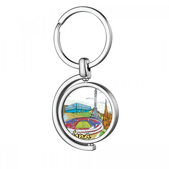 Spain Barcelona Monument Watercolor Rotating Keychain Metal Keyring Holder