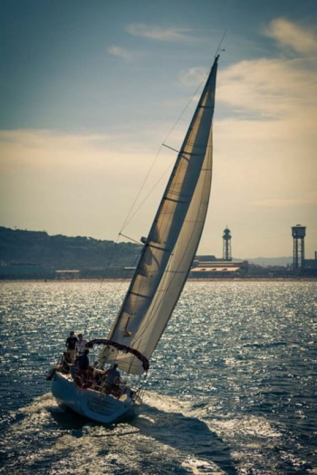 Spain Barcelona Sailboat on the Balearic Sea just off the Coast Canvas Art - Christopher Reed DanitaDelimont (23 x 34)