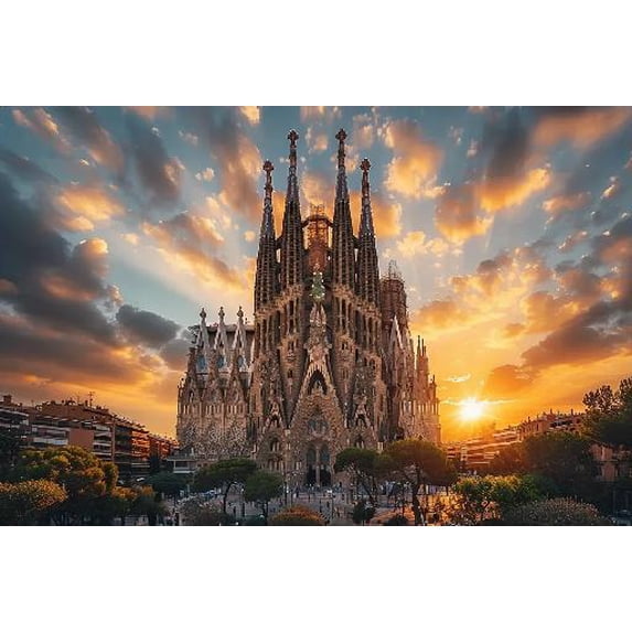 Spain Basilica of Sagrada Familia Barcelona Jigsaw Puzzle 1000 Piece for Adults Wooden Travel Gift