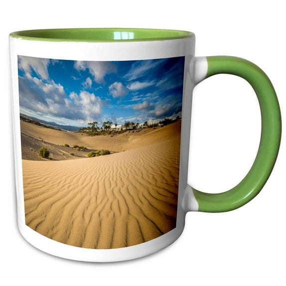 3drose, Spain, Canary Islands, Gran Canaria Island, Maspalomas Dunes Np., 11oz Two-tone Green Mug