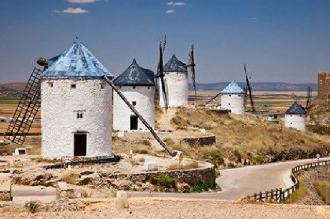 Spain Castile-La Mancha Toledo Consuegra La Mancha windmills Canvas Art - Julie Eggers DanitaDelimont (38 x 25)