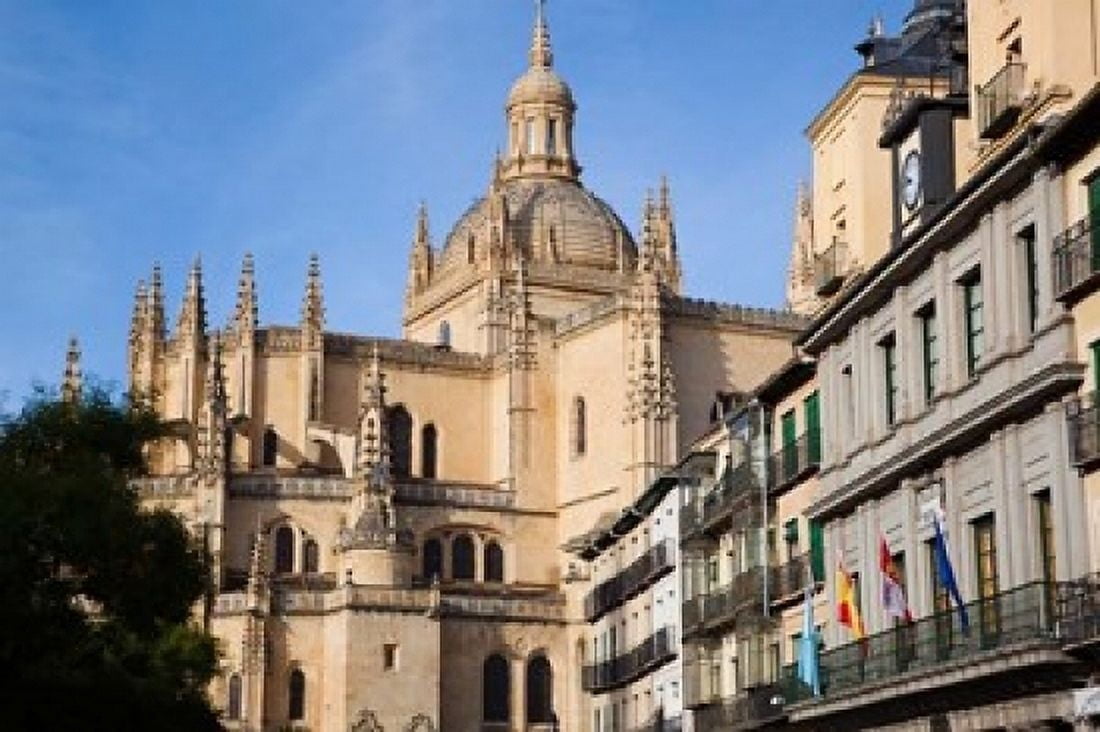 Spain Castilla y Leon Segovia Cathedral Canvas Art - Walter Bibikow DanitaDelimont (19 x 12)