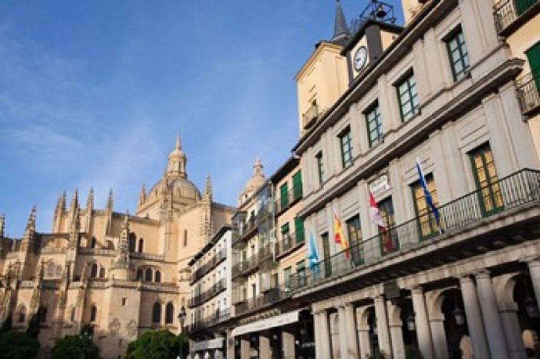 Spain Castilla y Leon Segovia Cathedral Canvas Art - Walter Bibikow DanitaDelimont (38 x 25)
