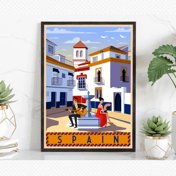 Spain Cityscape Landmark Travel Poster, Wall Art, Poster Home Decor , Poster Print Only