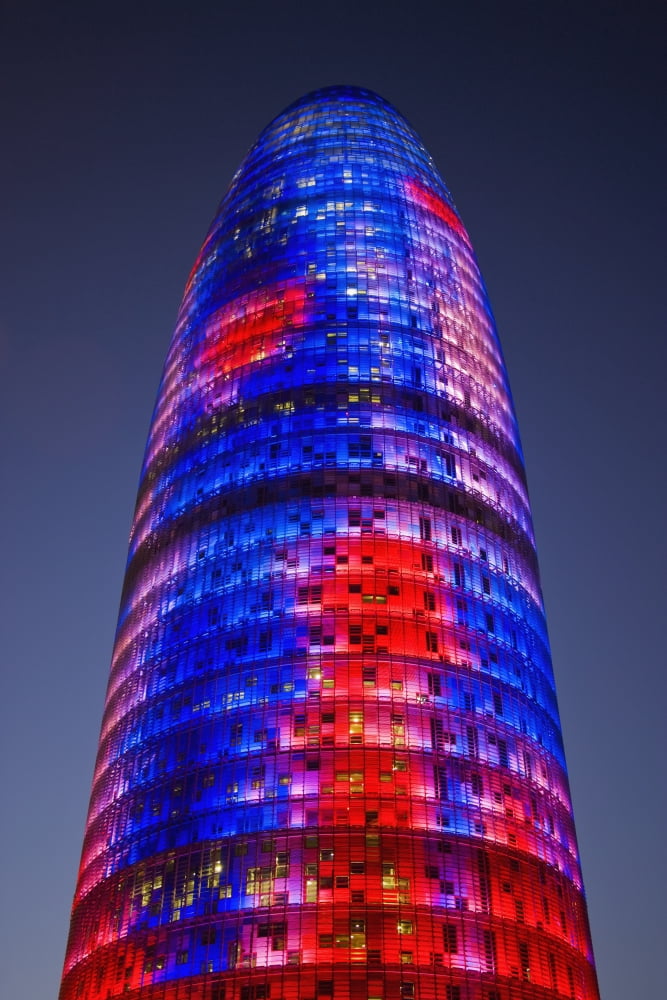 Spain Colorful elevation of Agbar Tower Barcelona Canvas Art - Carlos Sanchez Pereyra Design Pics (12 x 19)