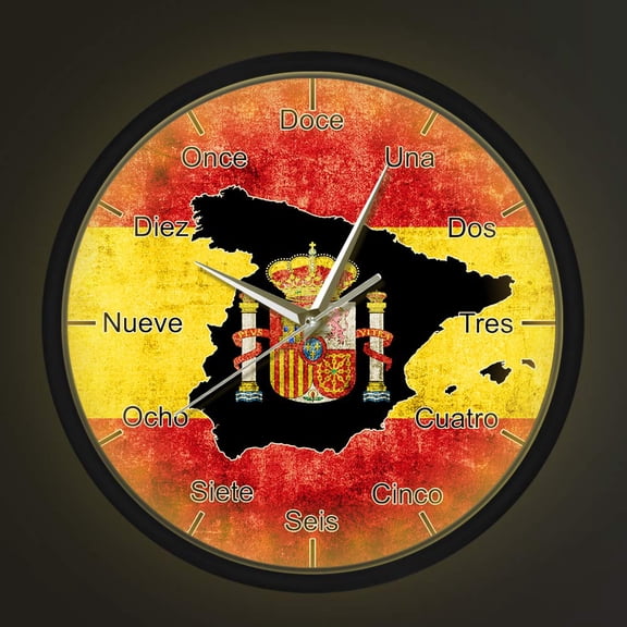 Spain Country Flag Metal Frame Sound Sense Luminous LED Wall Clock Spanish Map Home Decor