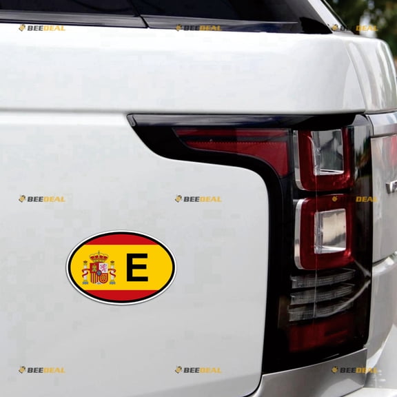 Spain E Oval Country Code Spanish Flag Espana Car Magnet Magnetic Sticker Decal - 2 Pack Reflective 4" - for Truck Door Fridge Reusable Waterproof